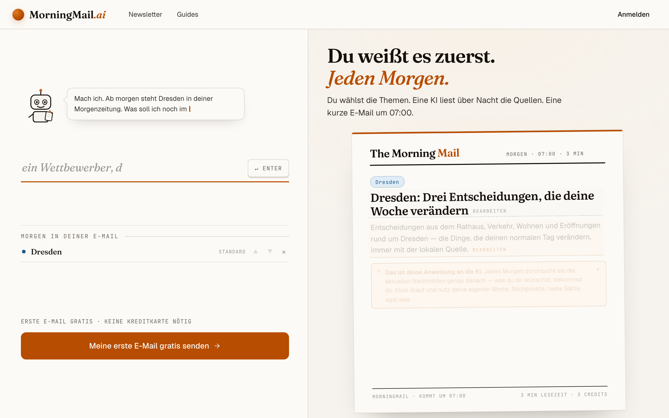 Was ist los in Dresden? Dein Veranstaltungs-Briefing per E-Mail — statt fünf Tabs jeden Morgen — Dresden · Lokales heute