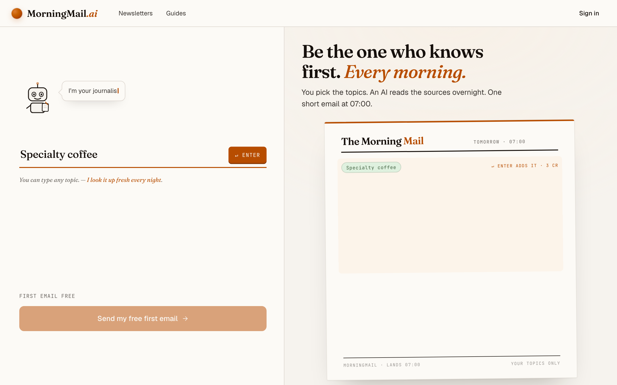 Type your topic: Specialty coffee